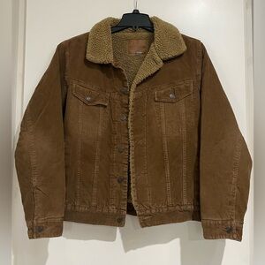 Vintage Old Navy Trucker Jacket M Corduroy Sherpa Lined Work Coat Western Brown
